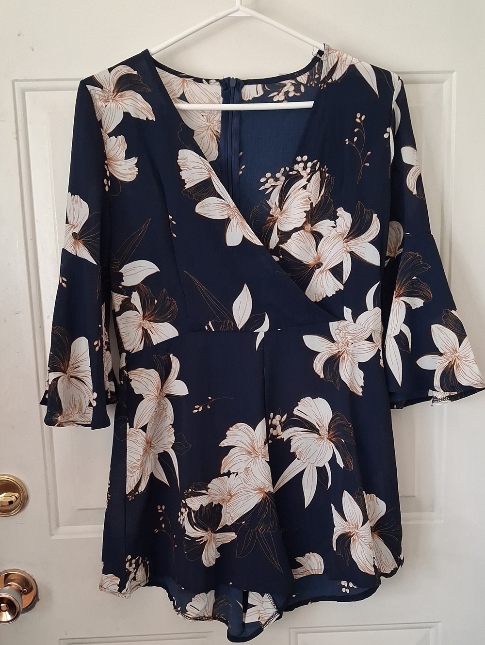 Floral Navy Wrap Front Women's Jumpsuit